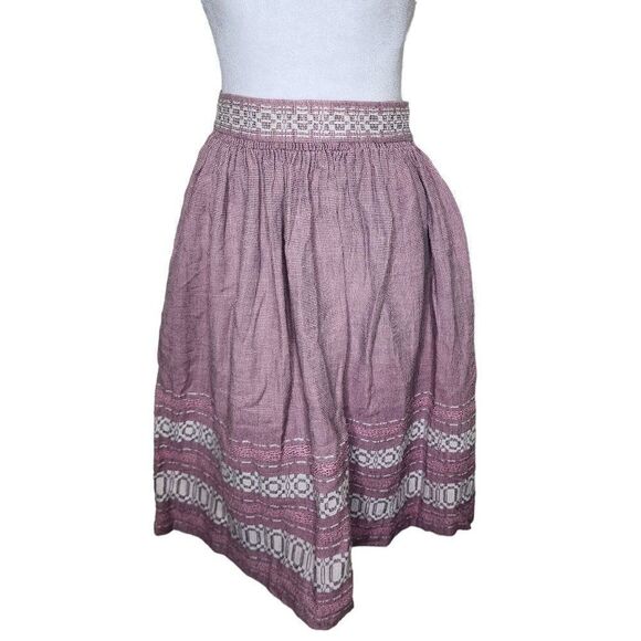Vintage 40s Hand Woven Embroidered Skirt Womens Size S Pink Check Circle Pinup